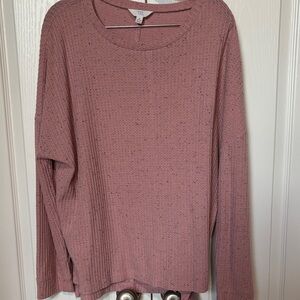 Time and Tru Waffle Knit Heathered Pink Top